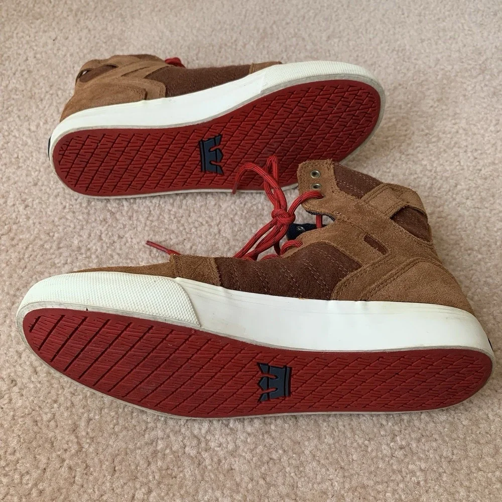 Supra Kids Skytop Muska 001 Skateboard Shoes Brown Youth High Top Sneakers Sz 5
